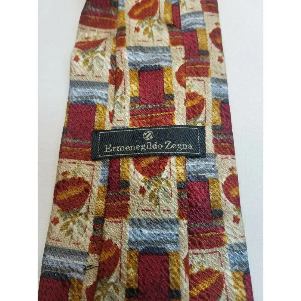 Ermenegildo Zegna Men's Tie Silk Multi Color Floral Printed Flower Italian